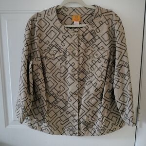 Ruby Rd 16W Cotton Blend Tan Black Jacket Figure Flattering Stretch Office Chic